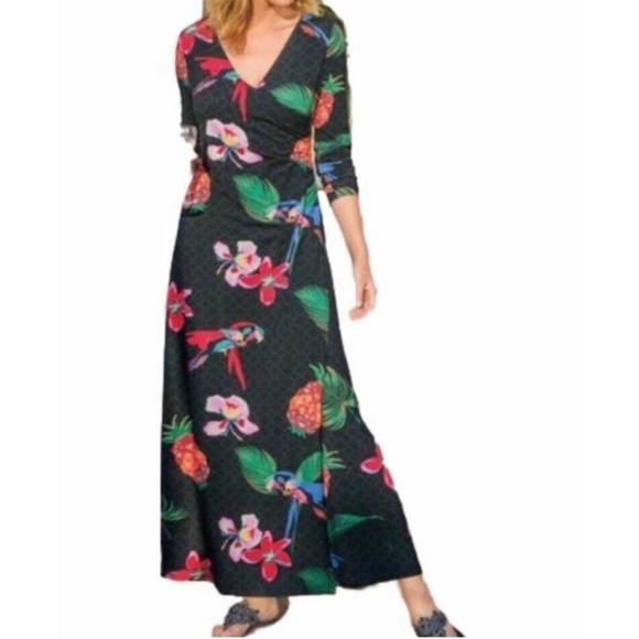 Soft Surroundings Wear Anywhere Tropical Paradise Faux Wrap Maxi Dress Small P - Picture 4 of 10